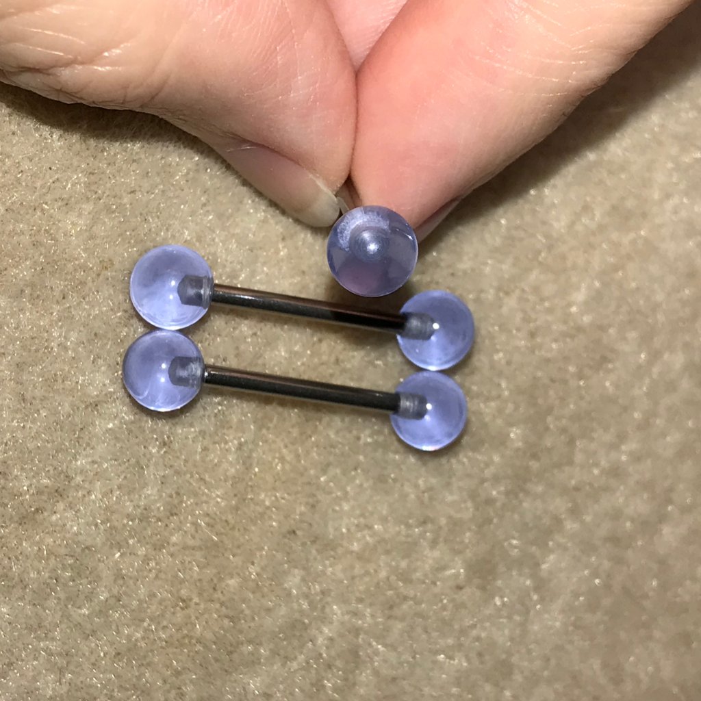 14 Gauge Clear Bluish Purple Design Tongue Ring 5$